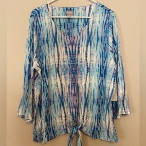 Chico's Knit Top Tie Front Tie Dye Multicolor Size 3/ L